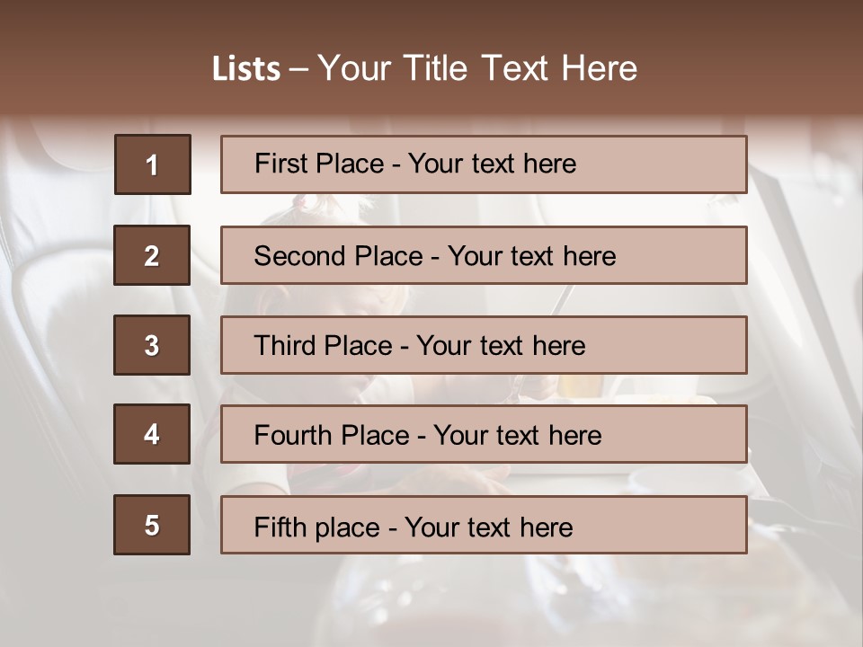 A Little Girl Sitting In An Airplane Eating A Meal PowerPoint Template