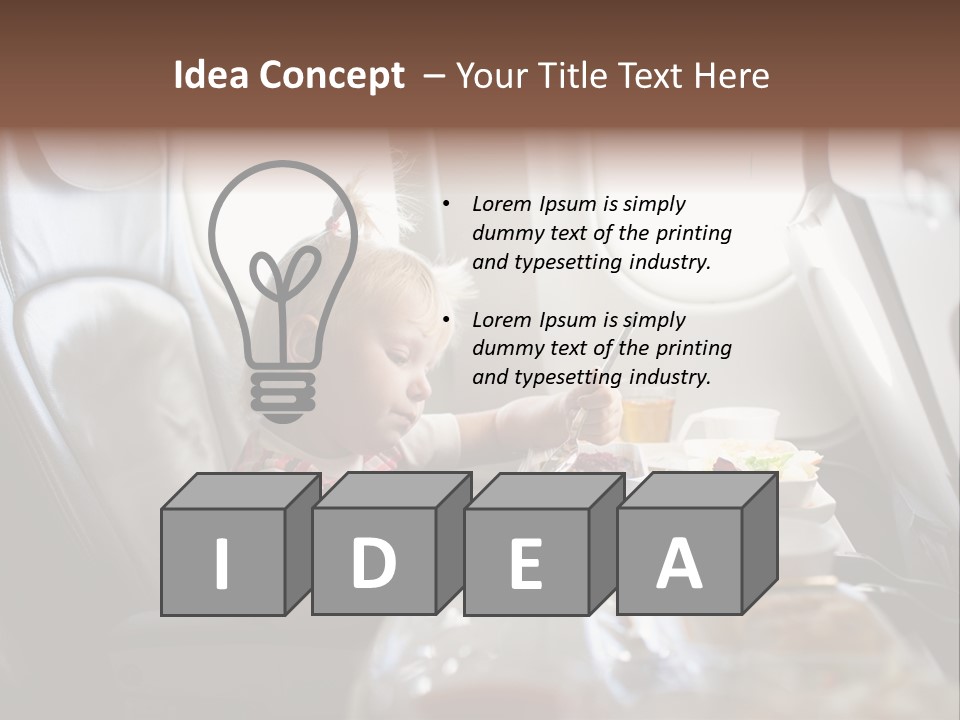 A Little Girl Sitting In An Airplane Eating A Meal PowerPoint Template