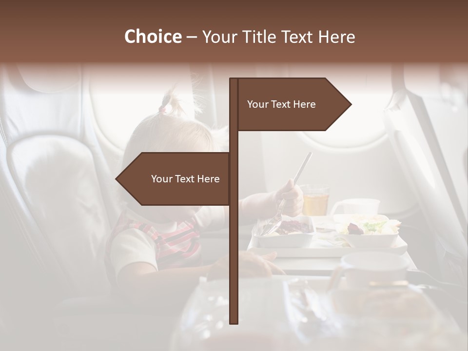 A Little Girl Sitting In An Airplane Eating A Meal PowerPoint Template