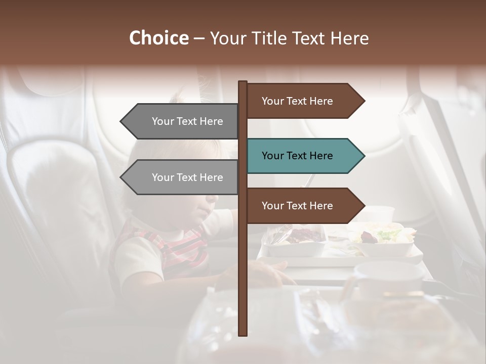 A Little Girl Sitting In An Airplane Eating A Meal PowerPoint Template