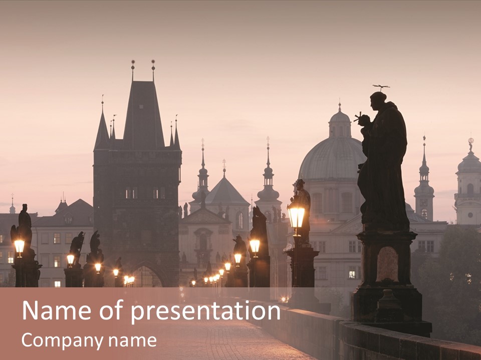 A Bridge That Has A Statue On Top Of It PowerPoint Template