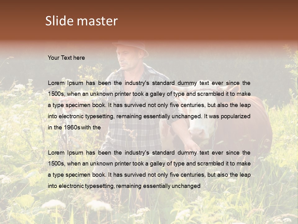 A Man Standing In A Field With A Cow PowerPoint Template