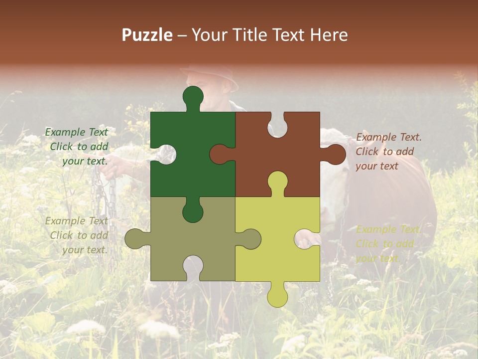 A Man Standing In A Field With A Cow PowerPoint Template