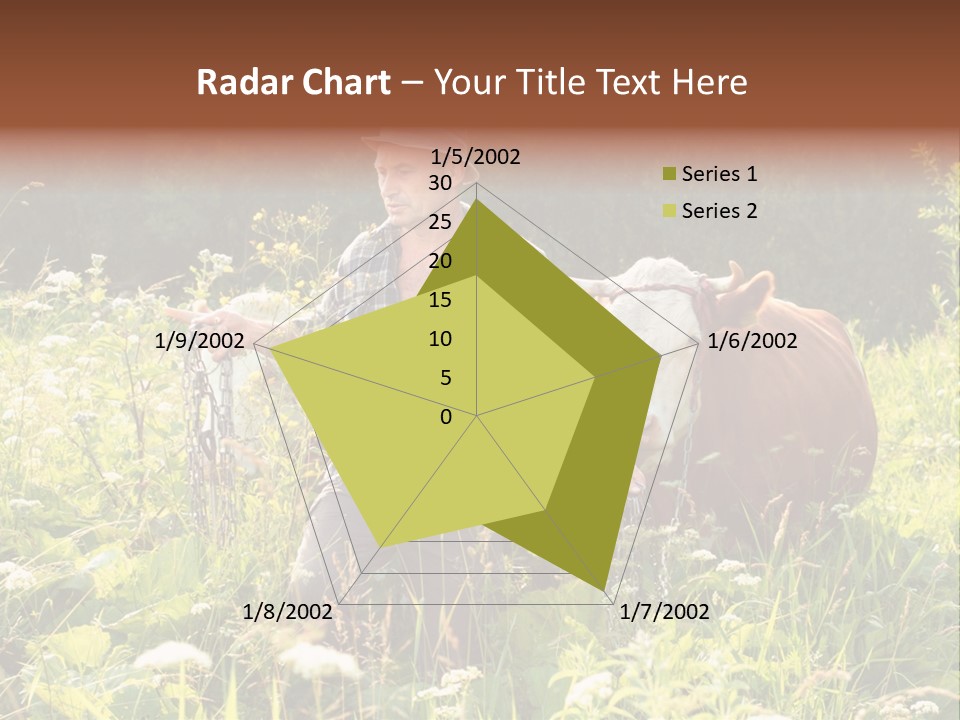 A Man Standing In A Field With A Cow PowerPoint Template
