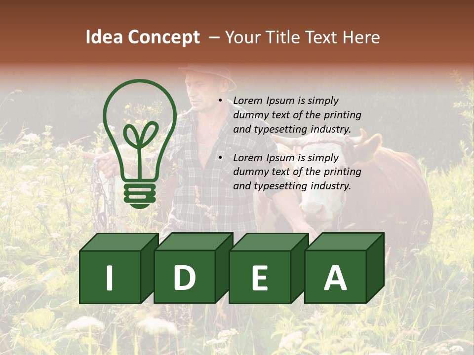 A Man Standing In A Field With A Cow PowerPoint Template