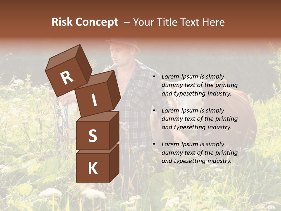 A Man Standing In A Field With A Cow PowerPoint Template
