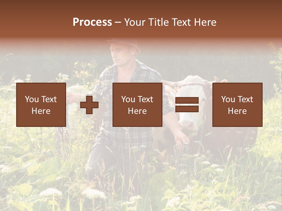 A Man Standing In A Field With A Cow PowerPoint Template