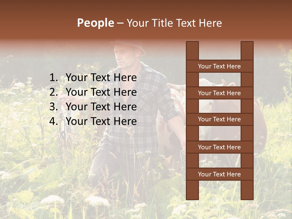 A Man Standing In A Field With A Cow PowerPoint Template