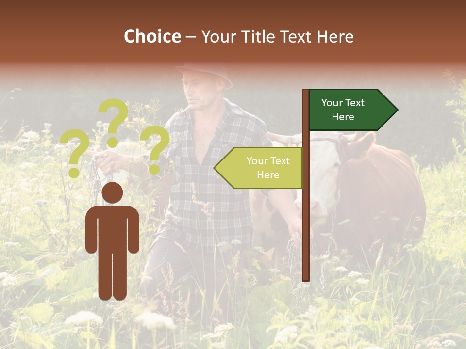 A Man Standing In A Field With A Cow PowerPoint Template