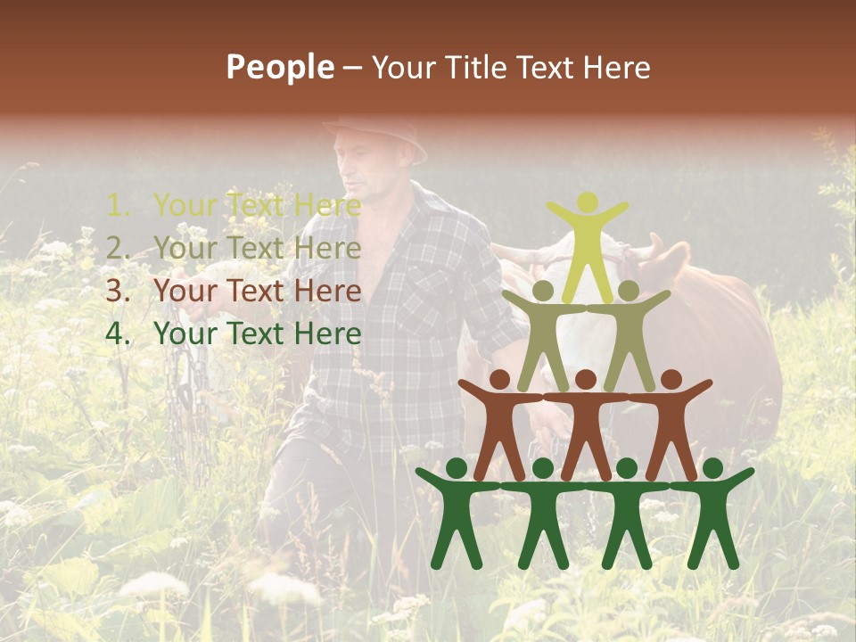 A Man Standing In A Field With A Cow PowerPoint Template