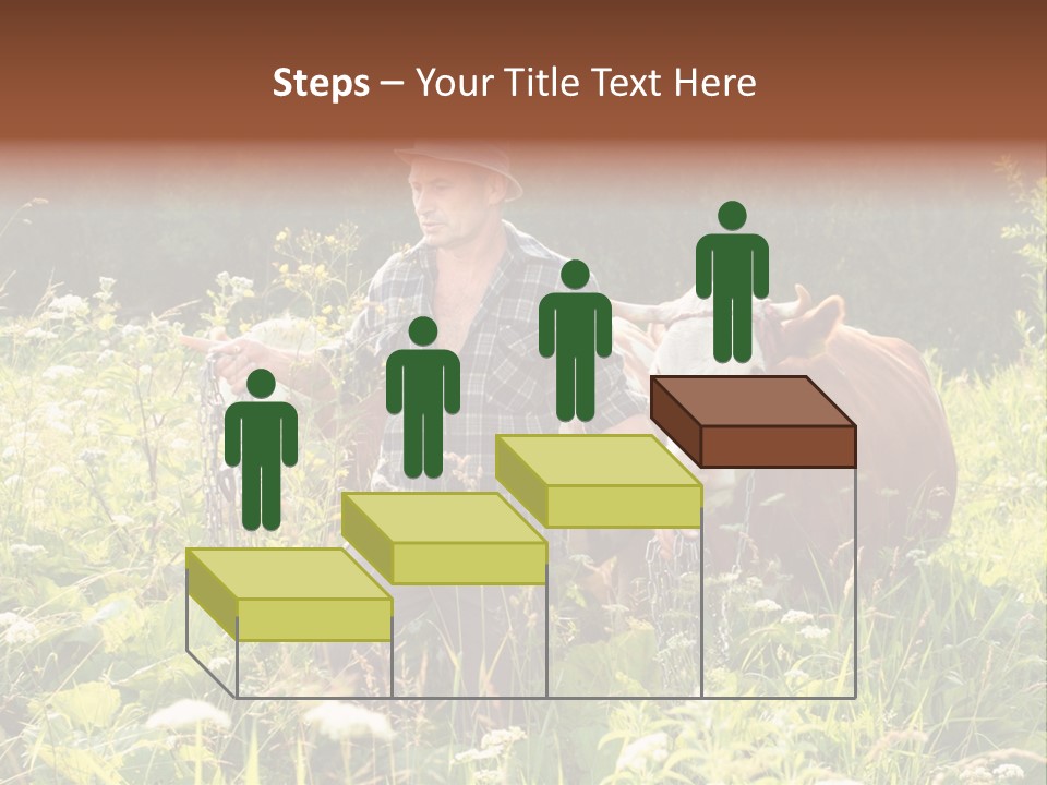 A Man Standing In A Field With A Cow PowerPoint Template