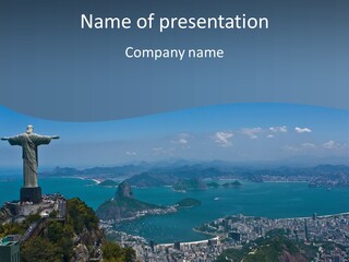 A Statue On Top Of A Mountain Overlooking A Body Of Water PowerPoint Template