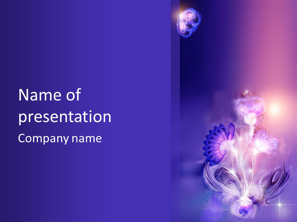 A Purple And Blue Abstract Background With Flowers PowerPoint Template