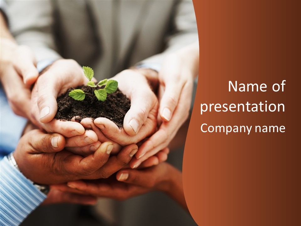 A Group Of People Holding A Plant In Their Hands PowerPoint Template