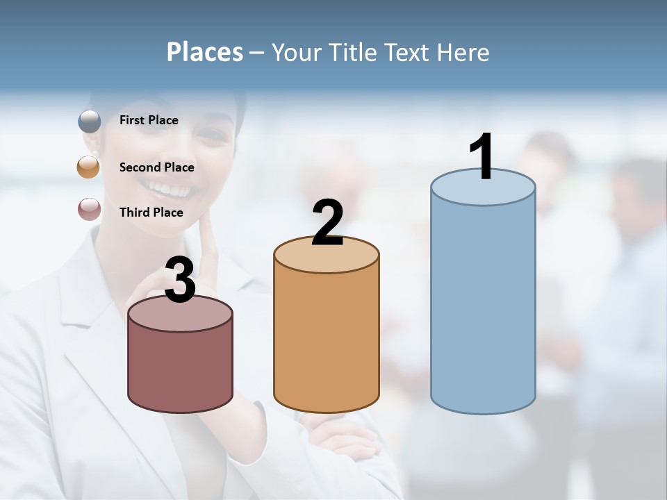 A Woman In A Business Suit Is Pointing To Her Finger PowerPoint Template