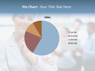 A Woman In A Business Suit Is Pointing To Her Finger PowerPoint Template