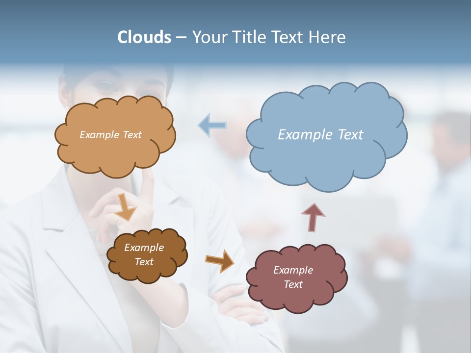 A Woman In A Business Suit Is Pointing To Her Finger PowerPoint Template