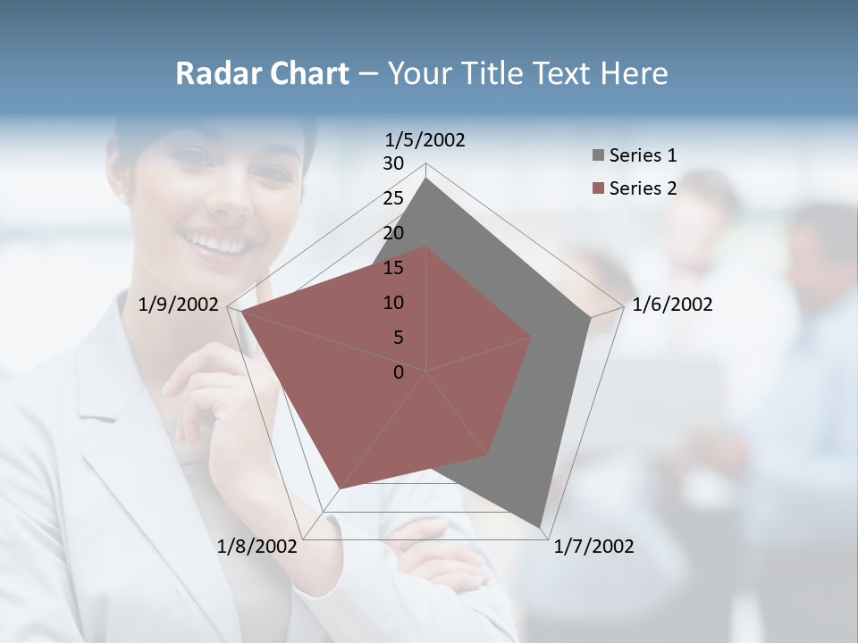 A Woman In A Business Suit Is Pointing To Her Finger PowerPoint Template