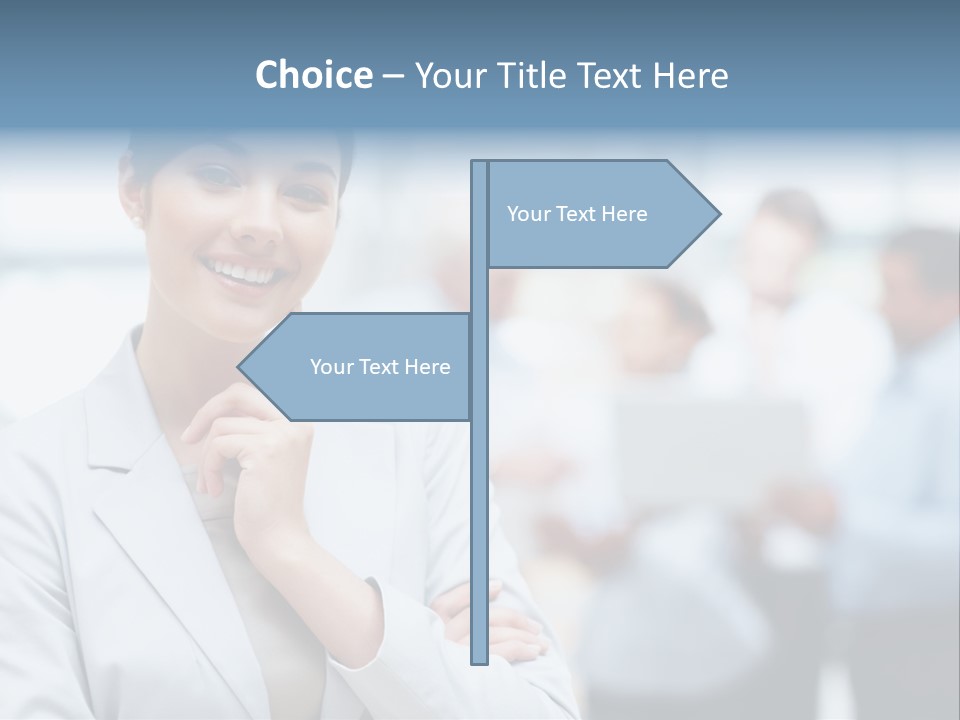 A Woman In A Business Suit Is Pointing To Her Finger PowerPoint Template