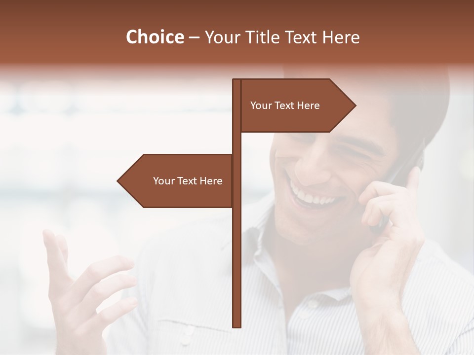 A Smiling Man Talking On A Cell Phone PowerPoint Template