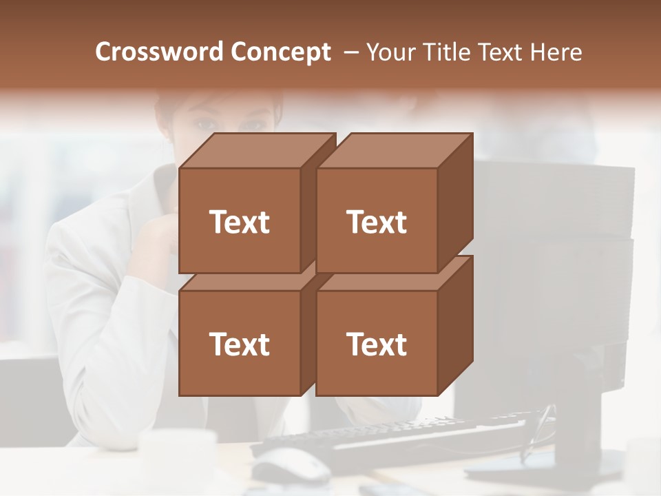 A Woman Sitting At A Desk In Front Of A Computer PowerPoint Template