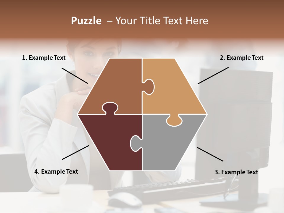 A Woman Sitting At A Desk In Front Of A Computer PowerPoint Template