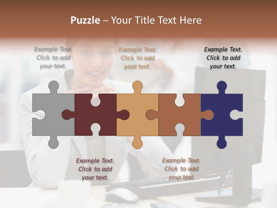 A Woman Sitting At A Desk In Front Of A Computer PowerPoint Template