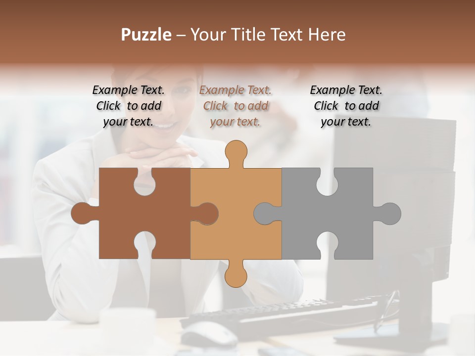 A Woman Sitting At A Desk In Front Of A Computer PowerPoint Template