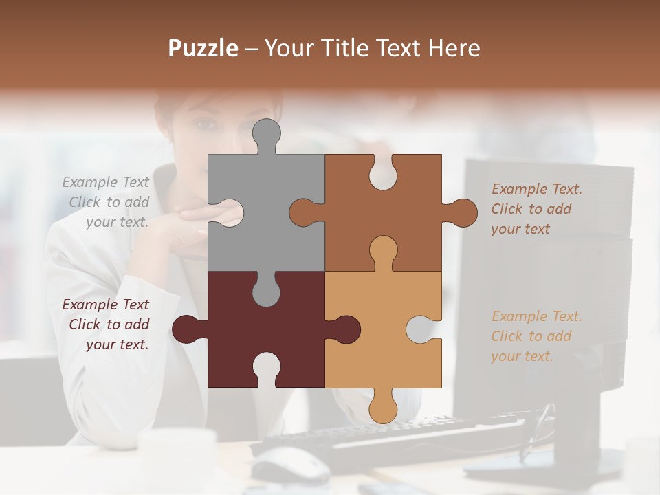 A Woman Sitting At A Desk In Front Of A Computer PowerPoint Template