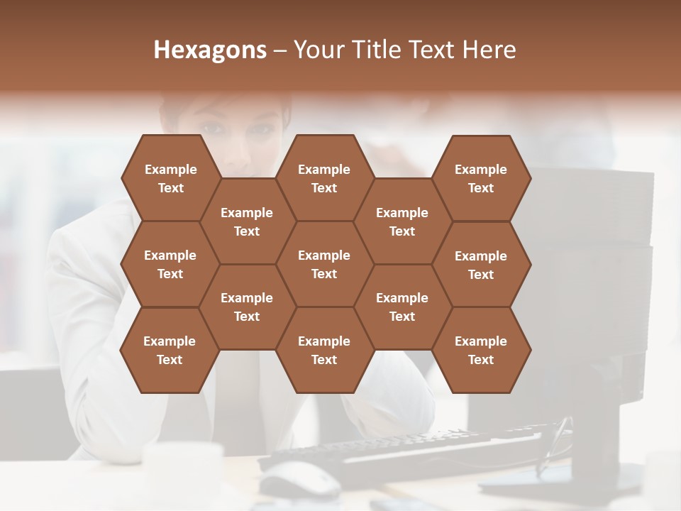 A Woman Sitting At A Desk In Front Of A Computer PowerPoint Template