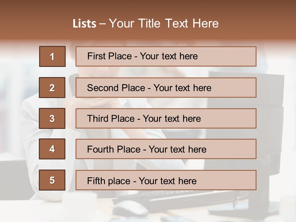A Woman Sitting At A Desk In Front Of A Computer PowerPoint Template