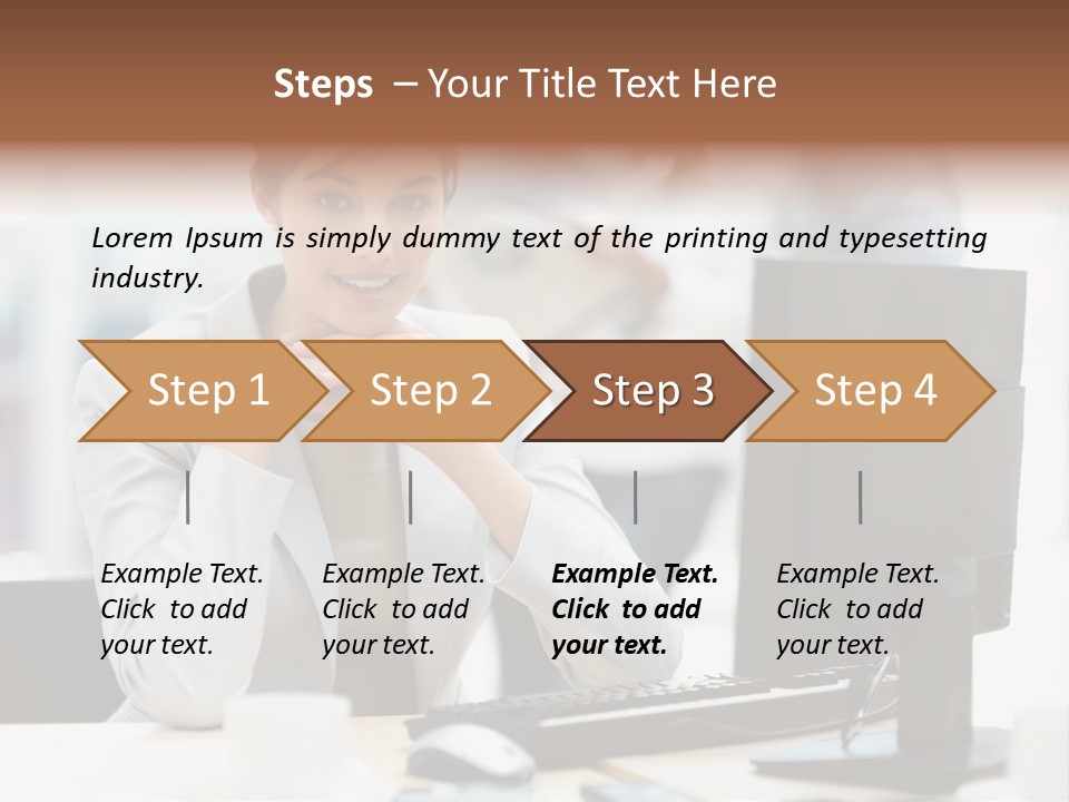 A Woman Sitting At A Desk In Front Of A Computer PowerPoint Template