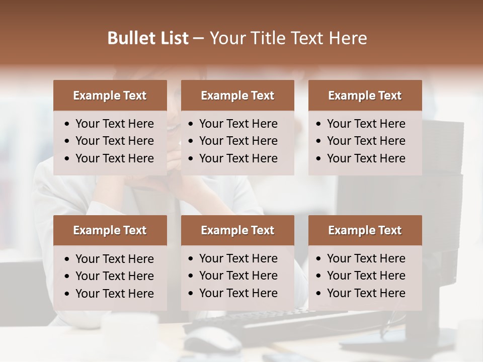 A Woman Sitting At A Desk In Front Of A Computer PowerPoint Template