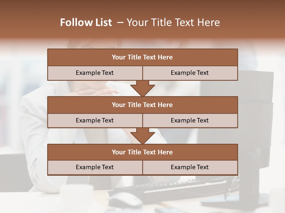 A Woman Sitting At A Desk In Front Of A Computer PowerPoint Template