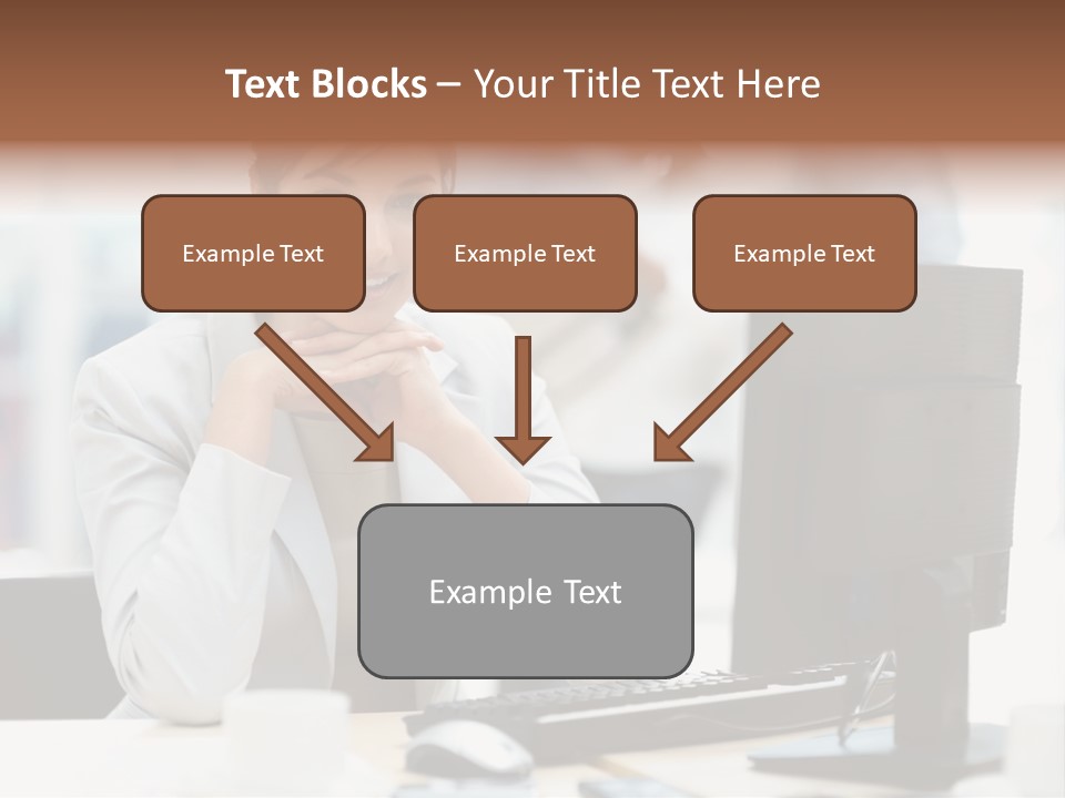 A Woman Sitting At A Desk In Front Of A Computer PowerPoint Template