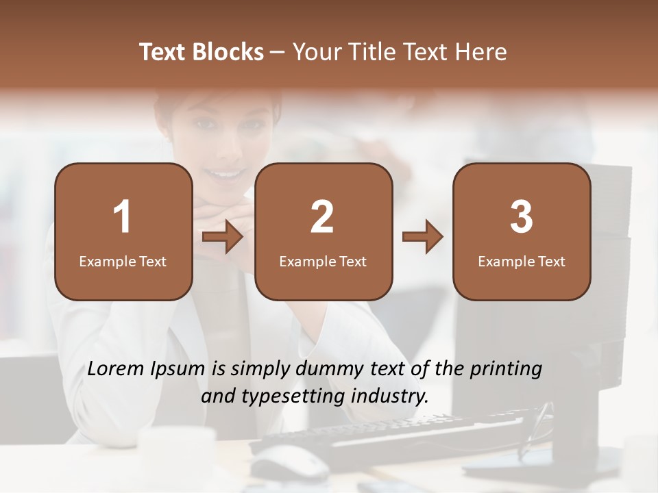 A Woman Sitting At A Desk In Front Of A Computer PowerPoint Template