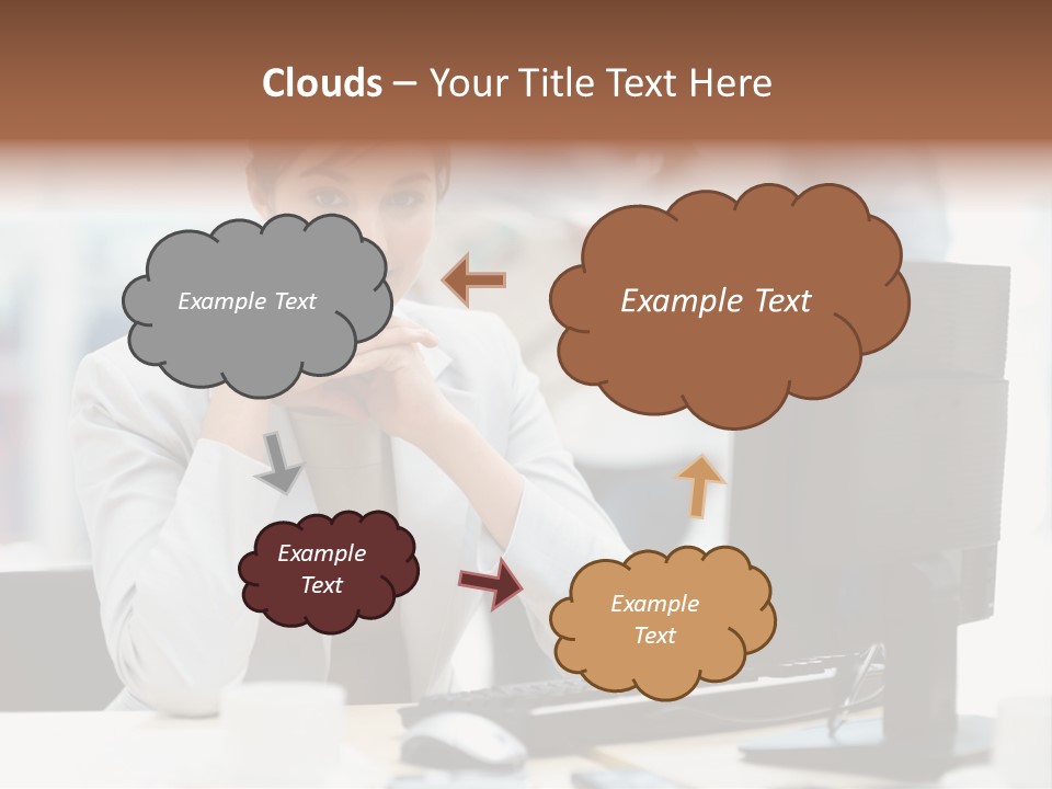 A Woman Sitting At A Desk In Front Of A Computer PowerPoint Template