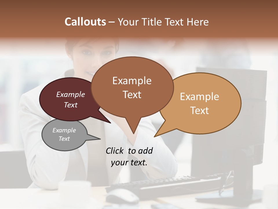 A Woman Sitting At A Desk In Front Of A Computer PowerPoint Template