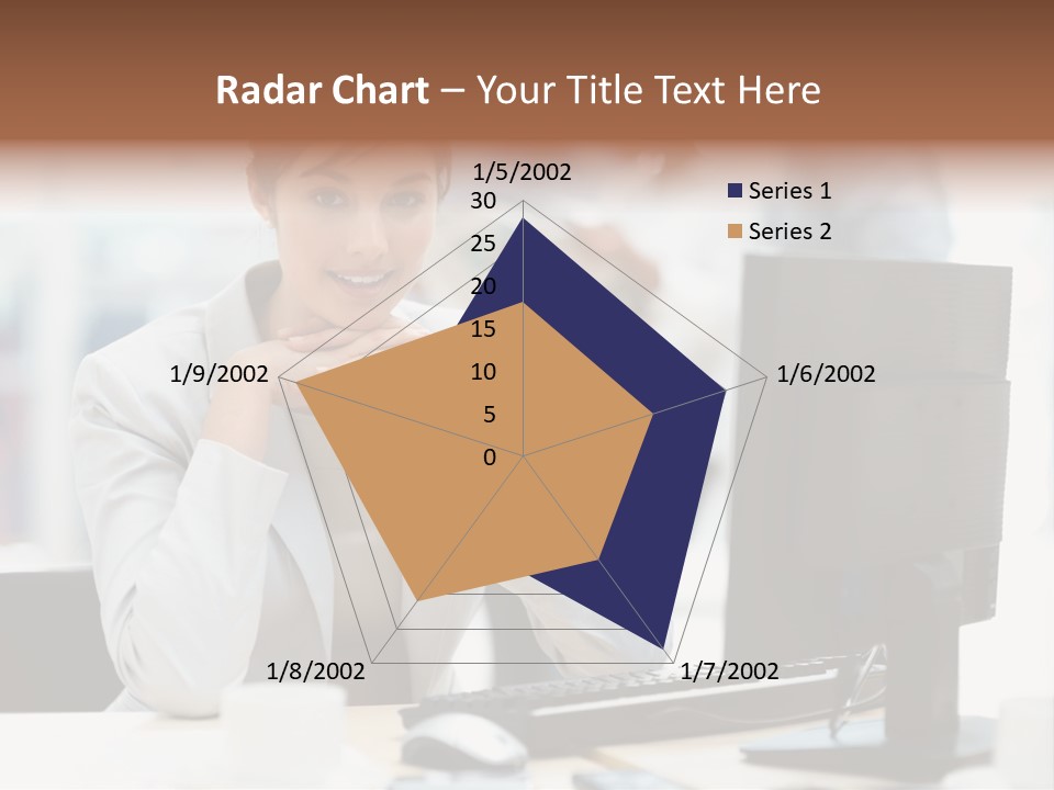A Woman Sitting At A Desk In Front Of A Computer PowerPoint Template