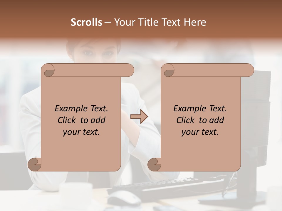 A Woman Sitting At A Desk In Front Of A Computer PowerPoint Template