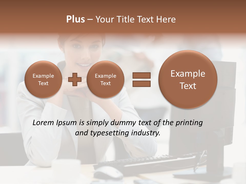A Woman Sitting At A Desk In Front Of A Computer PowerPoint Template