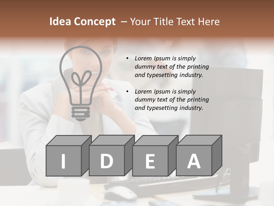 A Woman Sitting At A Desk In Front Of A Computer PowerPoint Template