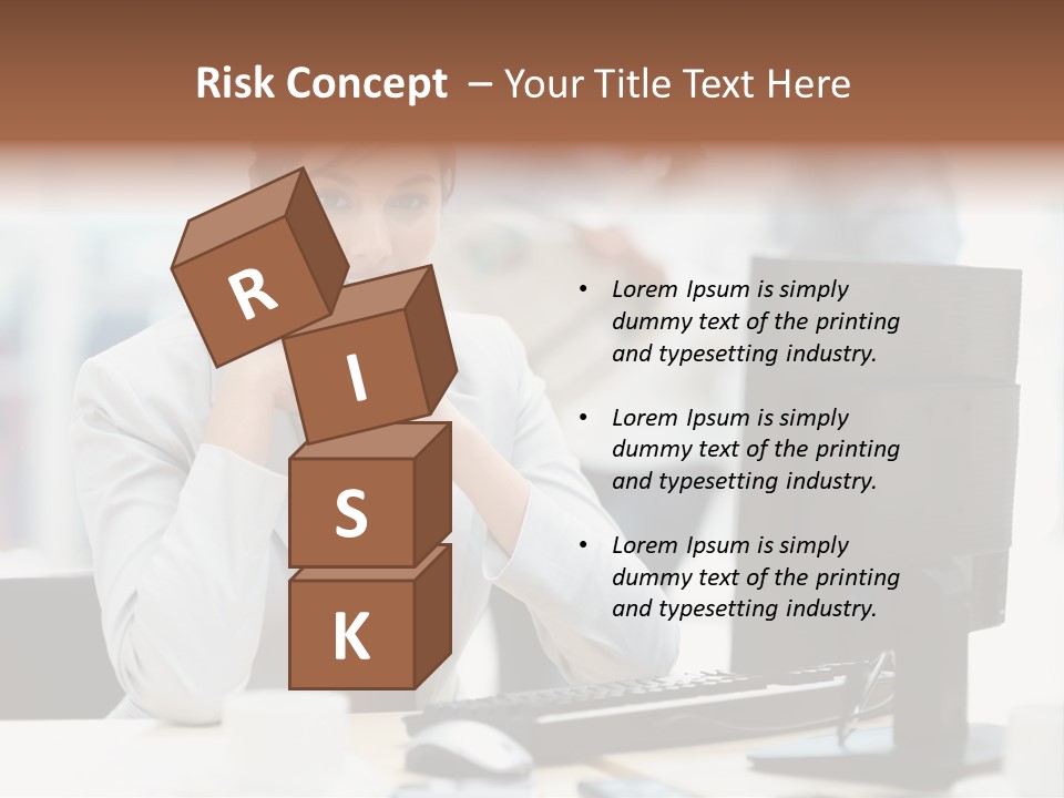 A Woman Sitting At A Desk In Front Of A Computer PowerPoint Template