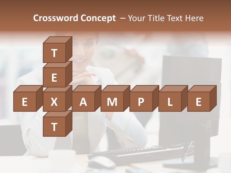 A Woman Sitting At A Desk In Front Of A Computer PowerPoint Template