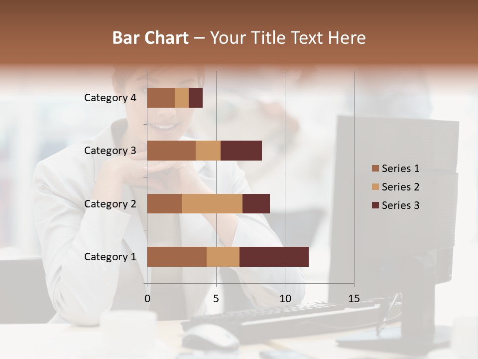 A Woman Sitting At A Desk In Front Of A Computer PowerPoint Template