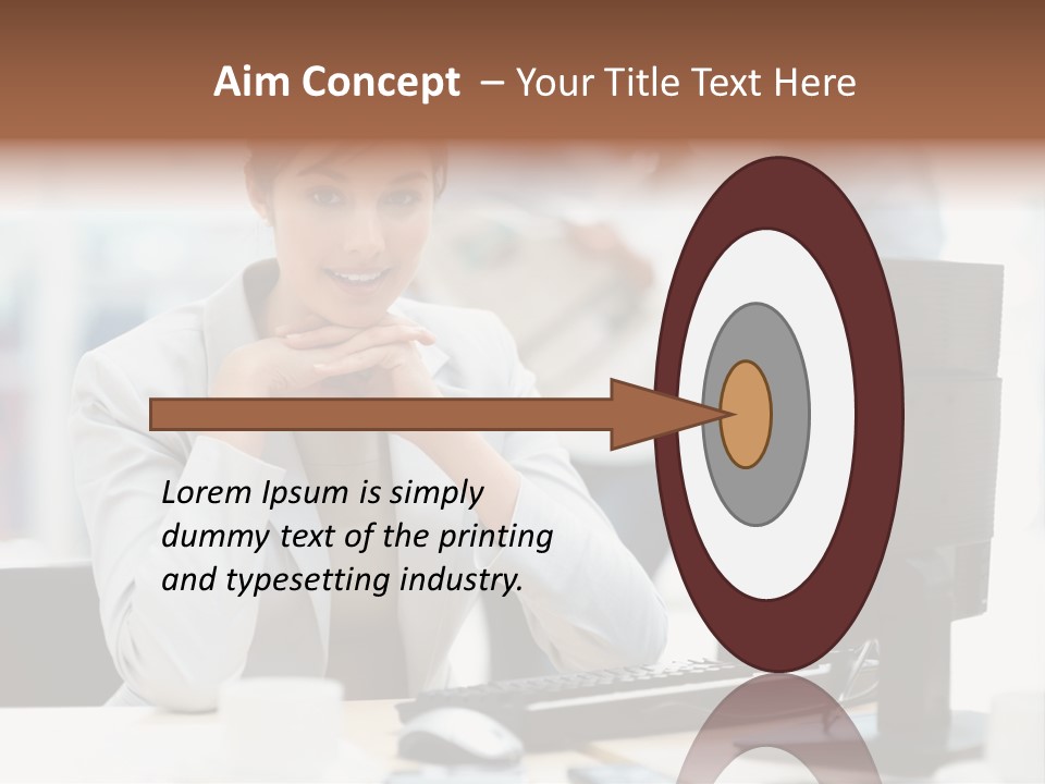 A Woman Sitting At A Desk In Front Of A Computer PowerPoint Template