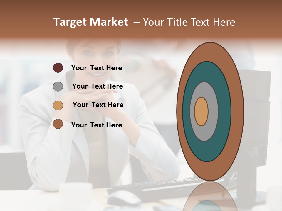 A Woman Sitting At A Desk In Front Of A Computer PowerPoint Template