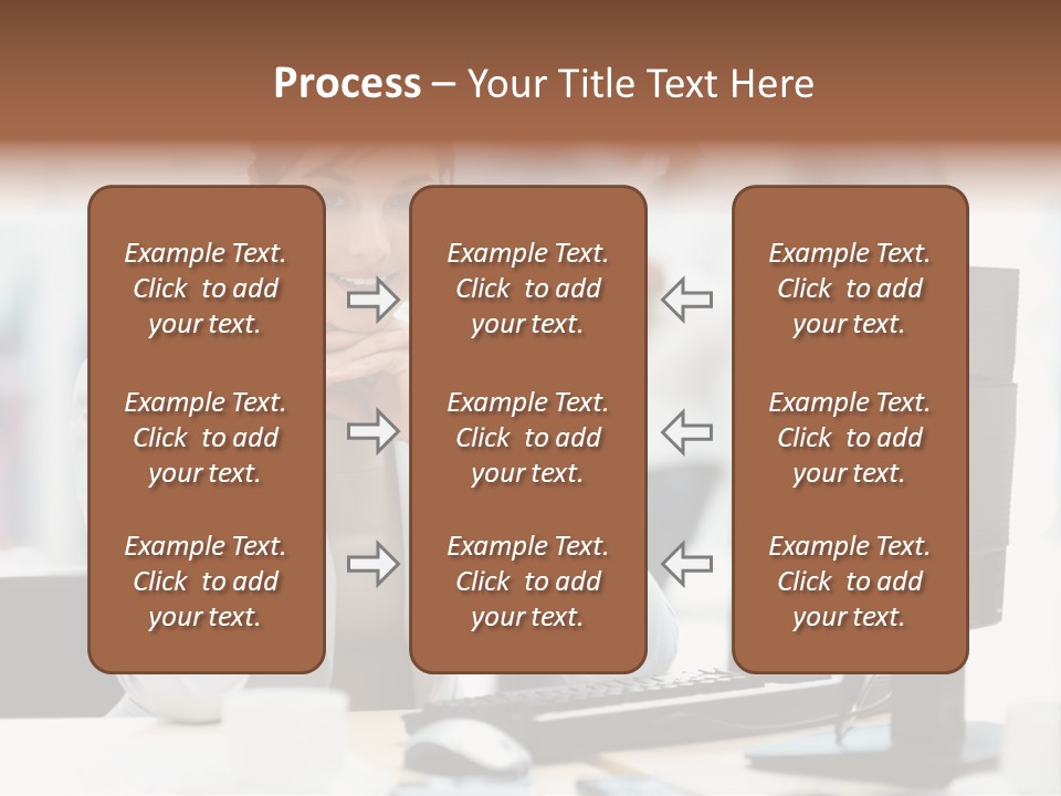 A Woman Sitting At A Desk In Front Of A Computer PowerPoint Template