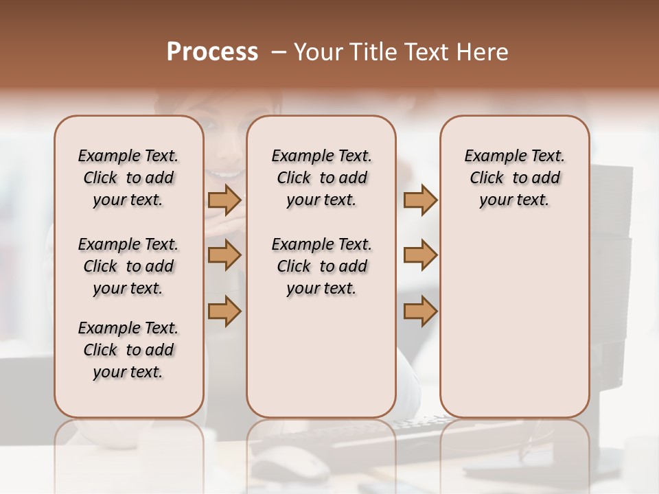 A Woman Sitting At A Desk In Front Of A Computer PowerPoint Template