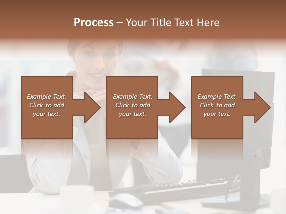 A Woman Sitting At A Desk In Front Of A Computer PowerPoint Template